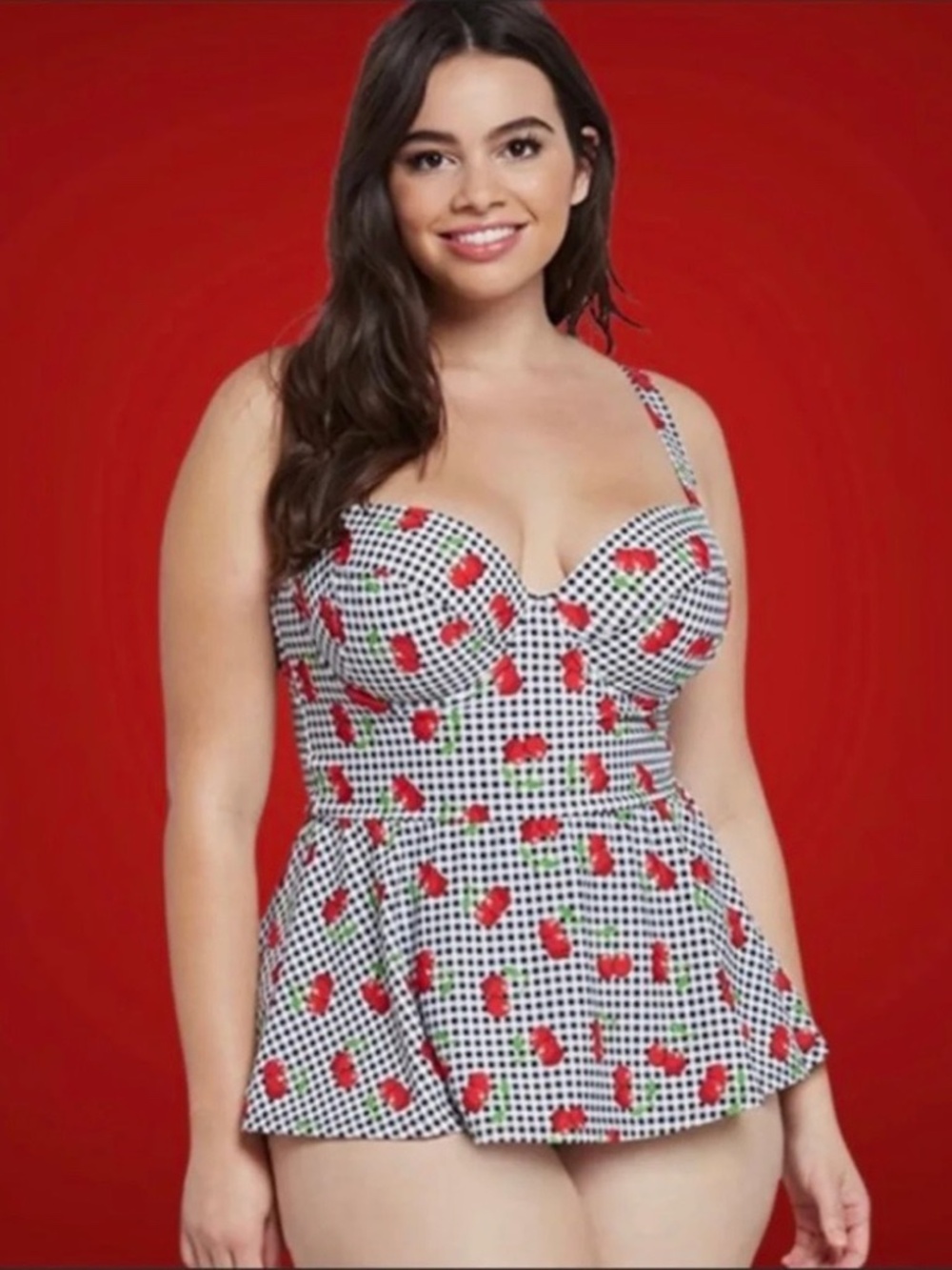 NWOT-Torrid gingham cherry peplum swimsuit size 1
